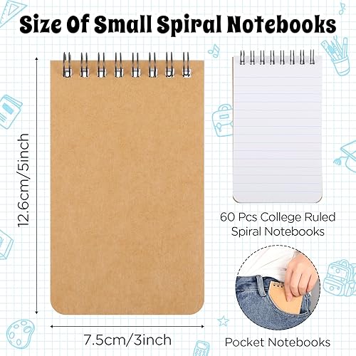 Miniatura 2 de Nuanchu Bloc de notas de 3 x 5 pulgadas, cuaderno de espirales, 60 hojas, mini bloc de notas en espiral, bloc de notas encuadernado en la parte