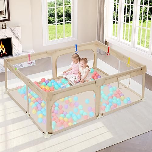 Miniatura 23 de Dripex Corralito plegable para bebés y niños pequeños, corralito extragrande de 71 x 69 pulgadas, puerta de seguridad para interiores y exteriores,