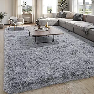 KING DARE 6x9 Area Rugs for Living Room, Grey Fluffy Rug for Bedroom and Nursery, Non-Slip Fuzzy Shaggy Carpet for Kids, Boys, Girls Room Dorm Home Decor Aesthetic