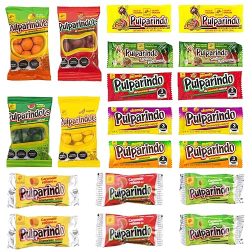 De La Rosa Pulparindo Variedad Party Mix Paquete de 20 Pulparindo Pulparindots Hard Candy Original Mango Sandía Xpicante y Gamuza por LA VOIE FOODS