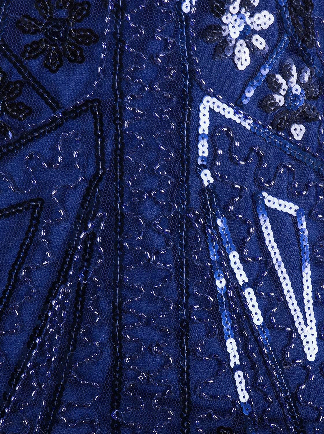 Vijiv Women's 1920s Flapper Dress V Neck Beaded Art Deco Tassel Cocktail Dresses with Sleeves - Image 4