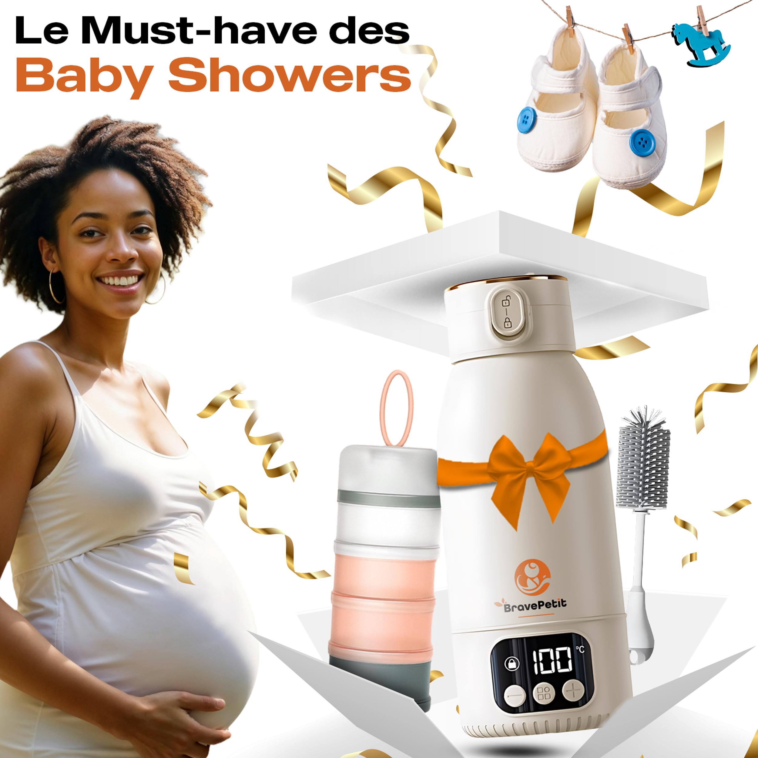 Chauffe-Biberon Portable Nomade, Chauffe Rapide Eau ou Lait, Autonomie Longue Durée, Recharge USB-C, Capacité 500ml, Boîte Doseuse 4 Compartiments, Idéal Voyage & Voiture