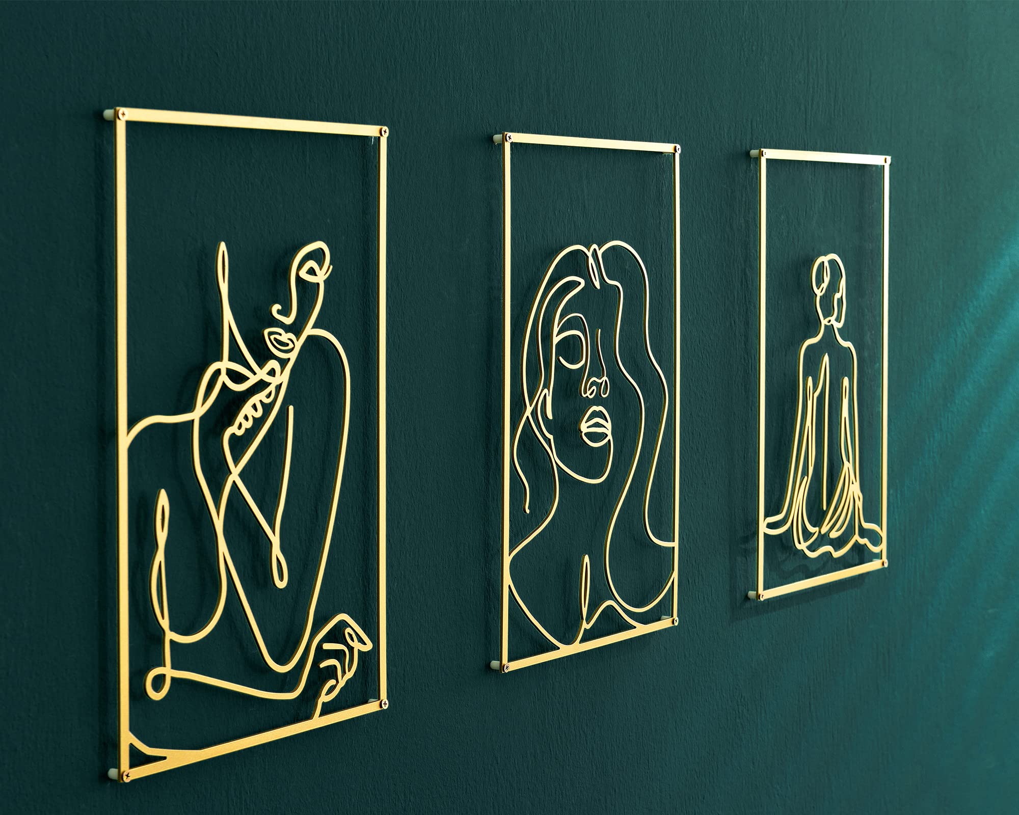 Metal Wall Art Modern Wall Decor Minimalist Wall Art Bedroom Wall Art Gold Wall Decor 0.12” Thickness Single Line Wall Art Gold Metal Single Line Art Wall Decor Sculptures Accent Abstract Decor For Living Room 18x12 Inches 3 Set