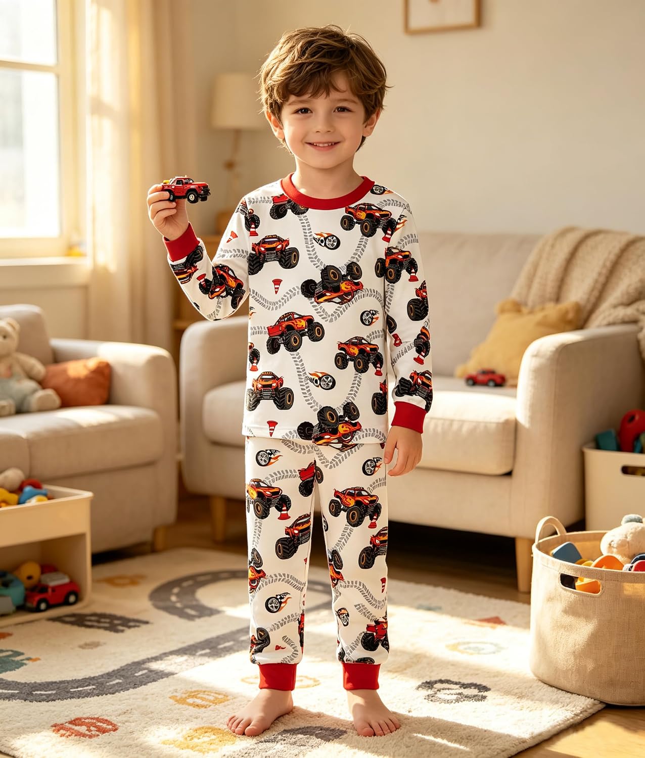 Toddler Boys Tractor Dinosaur Viscose from Bamboo Long Sleeve Pajamas Set
