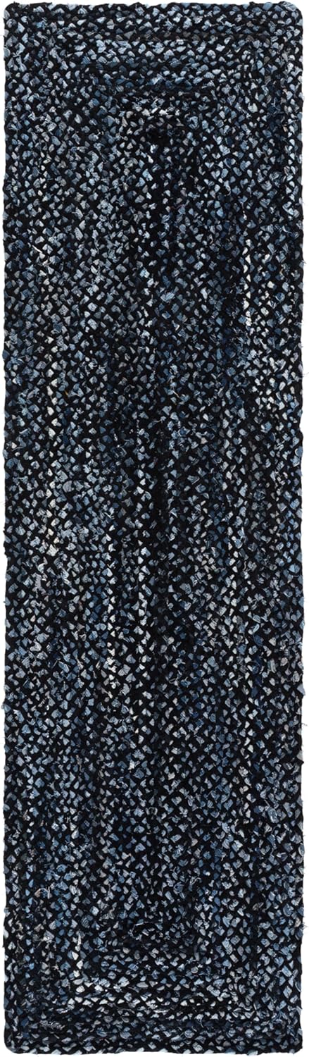 SAFAVIEH Braided Collection Runner Rug - 2'3" x 8', Black & Blue, Handmade Cotton, Reversible, Ideal for Bedroom, Foyer, Hallway, Entryway (BRD210A)