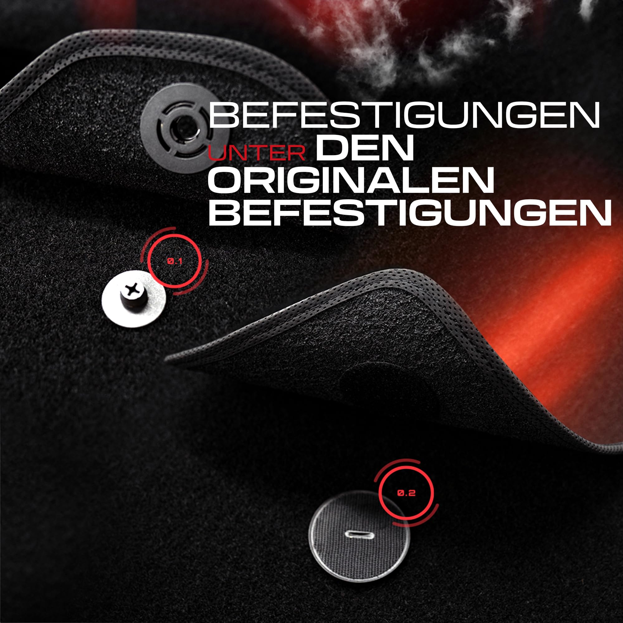 PERFORMANCE Personalisierte Velours Fußmatten Auto passend für Audi A4 B9 2015-2024 - Premium, Perforiert, weiß und rot -Präzise CNC-Stickerei, Design-Lochpaspel, Auto Fußmatten - Perfekt für Autofahr
