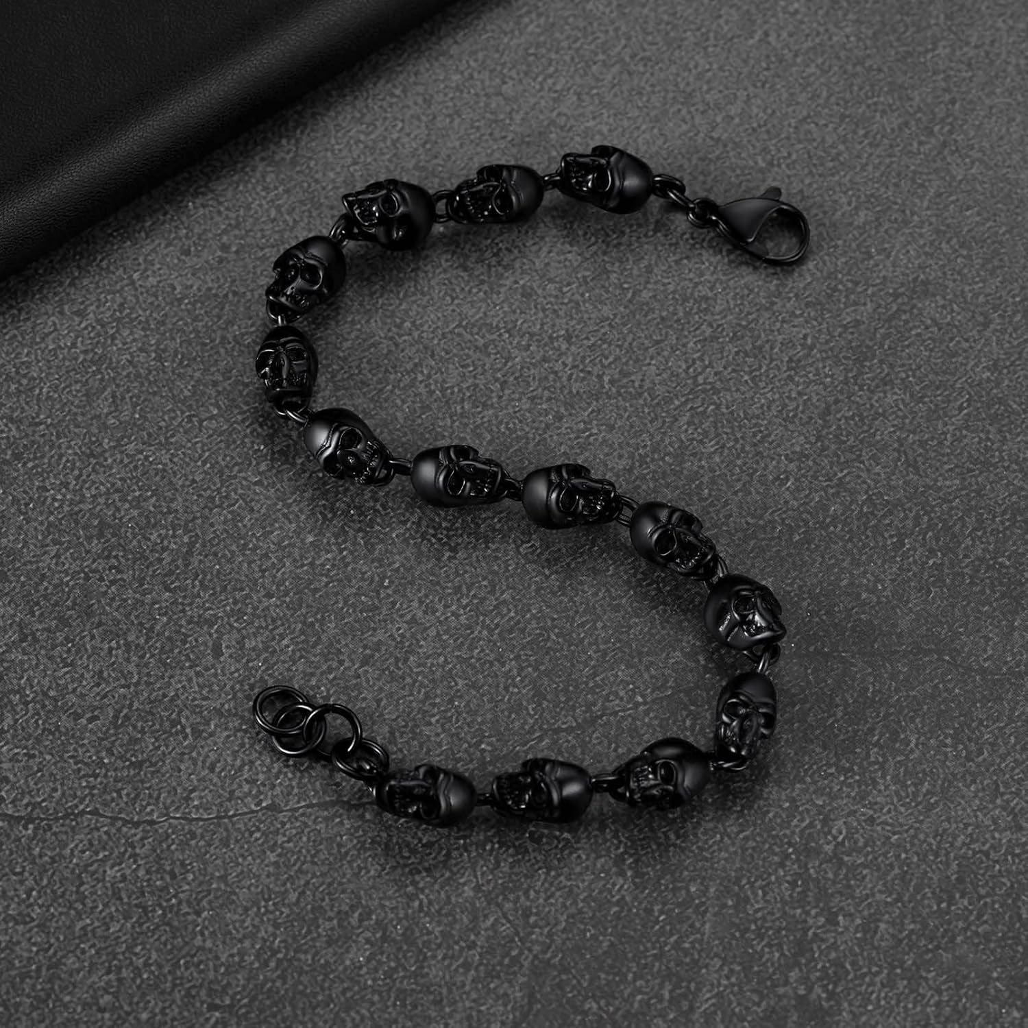 FaithHeart Gothic Skull Bracelet for Men Women Stainless Steel/18K Gold Plated Punk Skull Chain Bracelet Delicate Packaging