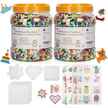 2 Buckets of Fuse Beads, 30 Colours, 46,000 5 mm Fuse Beads Bulk, 27 Paper Patterns, 10 Ironing Paper, 6 Pegboards, DIY Birthday Decorations, Handmade Gifts and Wall Decorations, Refill Pack