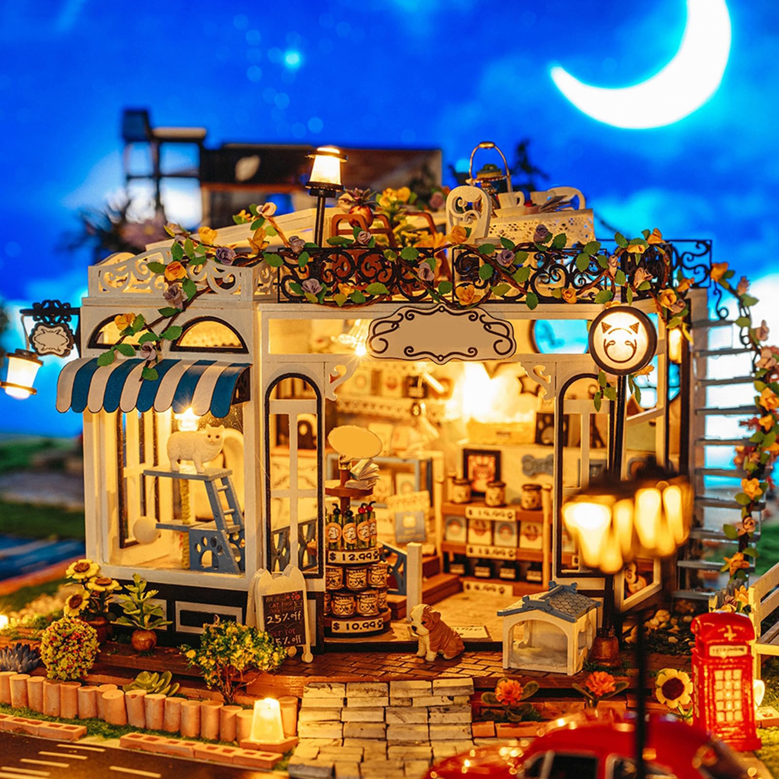 Ręcznie Robiony Miniaturowy Domek dla Lalek ze światłami, Szczegółowy Model Domu z Puzzlami 3D dla Dorosłych, Idealny Miłośników Rzemiosła i Właścicieli Zwierząt Domowych