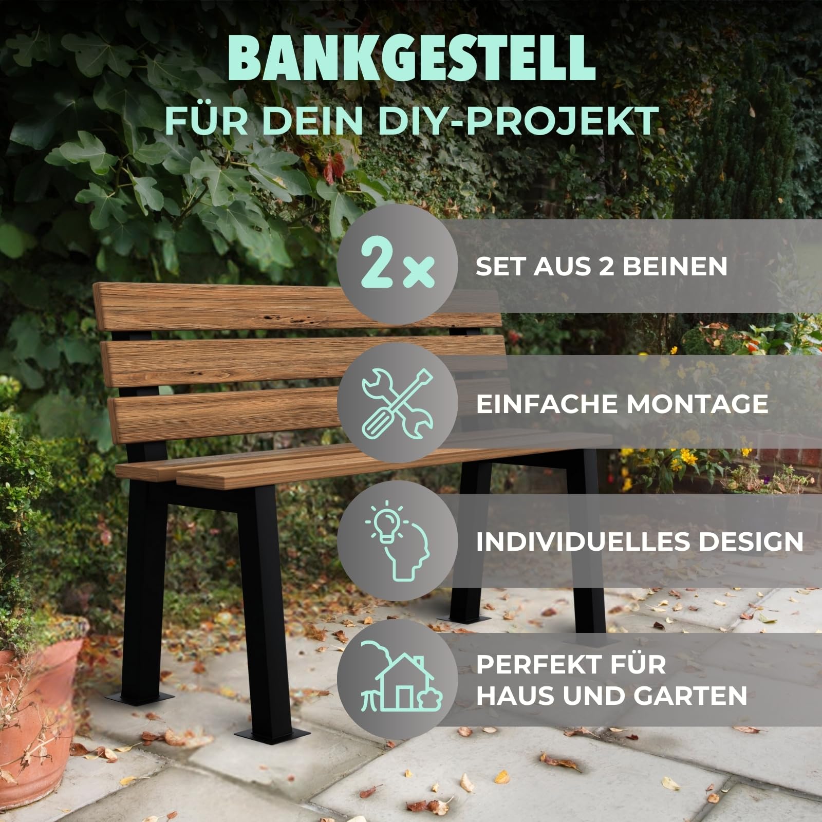 HAGO24 Bankgestell in Anthrazit I hochwertige Bank Füße aus Stahl I Bankbeine für Sitzbank mit Rückenlehne I DIY Metallgestell für Esszimmer-Bank & Gartenbank I rostfrei & wetterfest