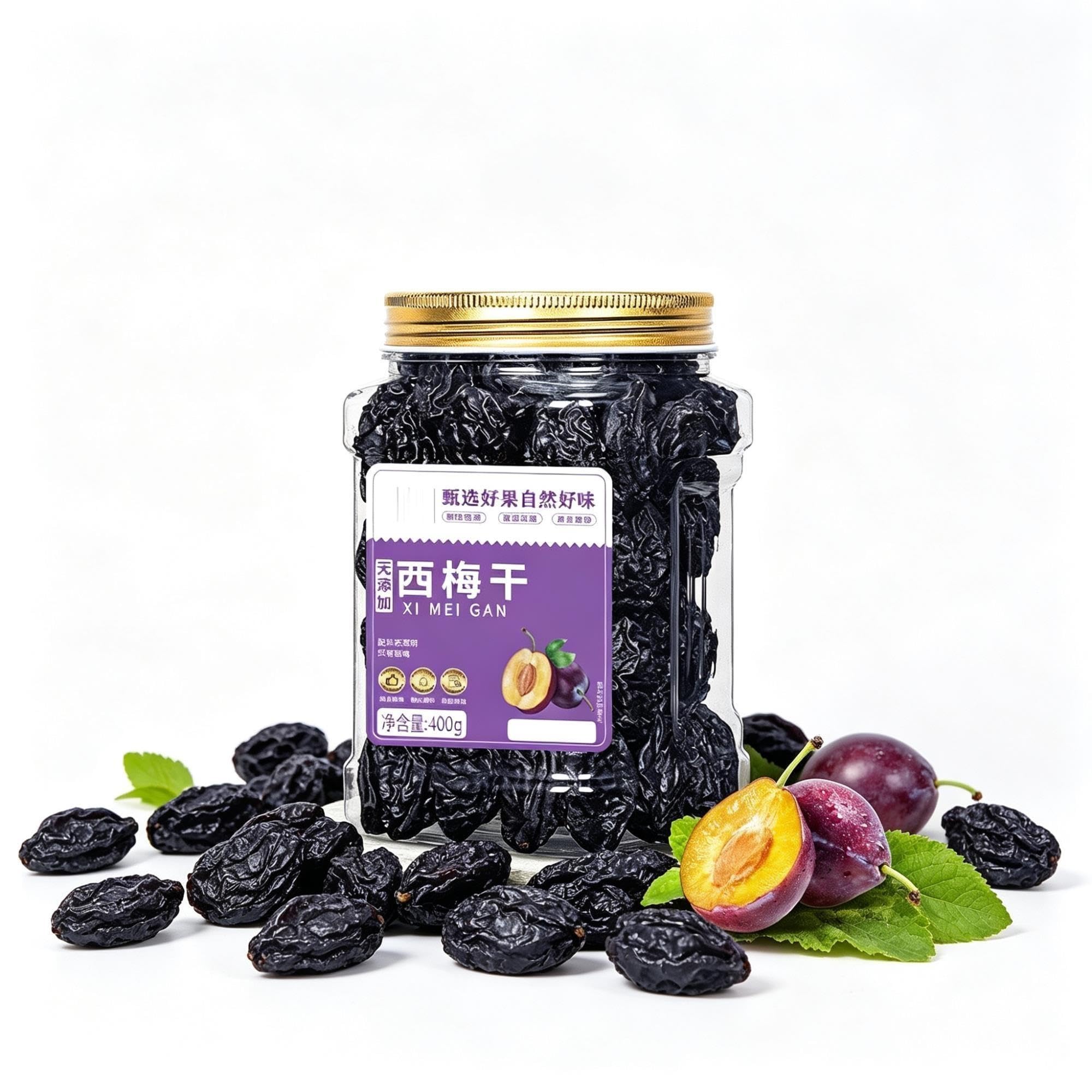 Getrocknete Pflaumen, 400 g, wiederverschließbares, klares Glas