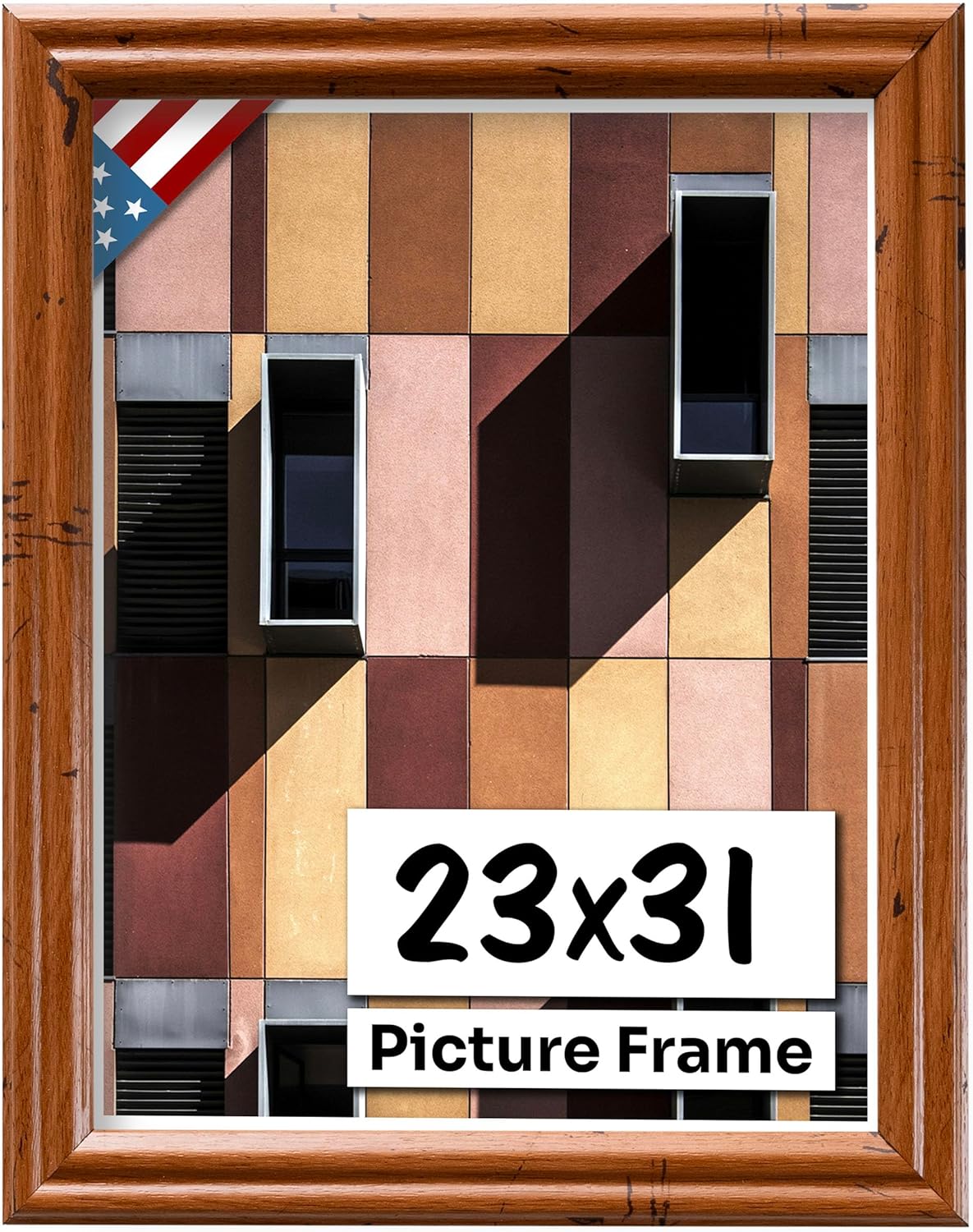 Distressed Oak 23x31 Picture Frame .75" Inch Wide - Handmade American Solid Wood Picture Frames with Preinstalled Hangers and UV Blocking Plexiglass Frames