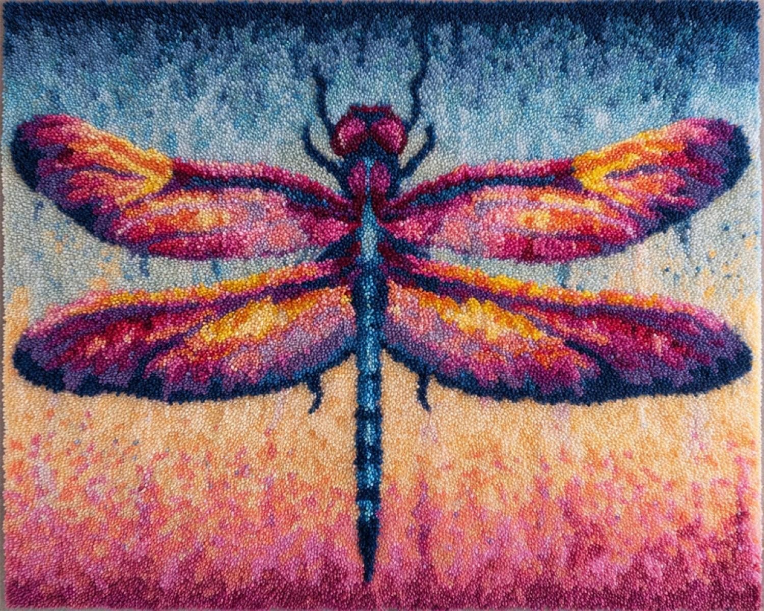 Henypt DIY Latch Hook Rug Kits Colorful Dragonfly 52x38cm