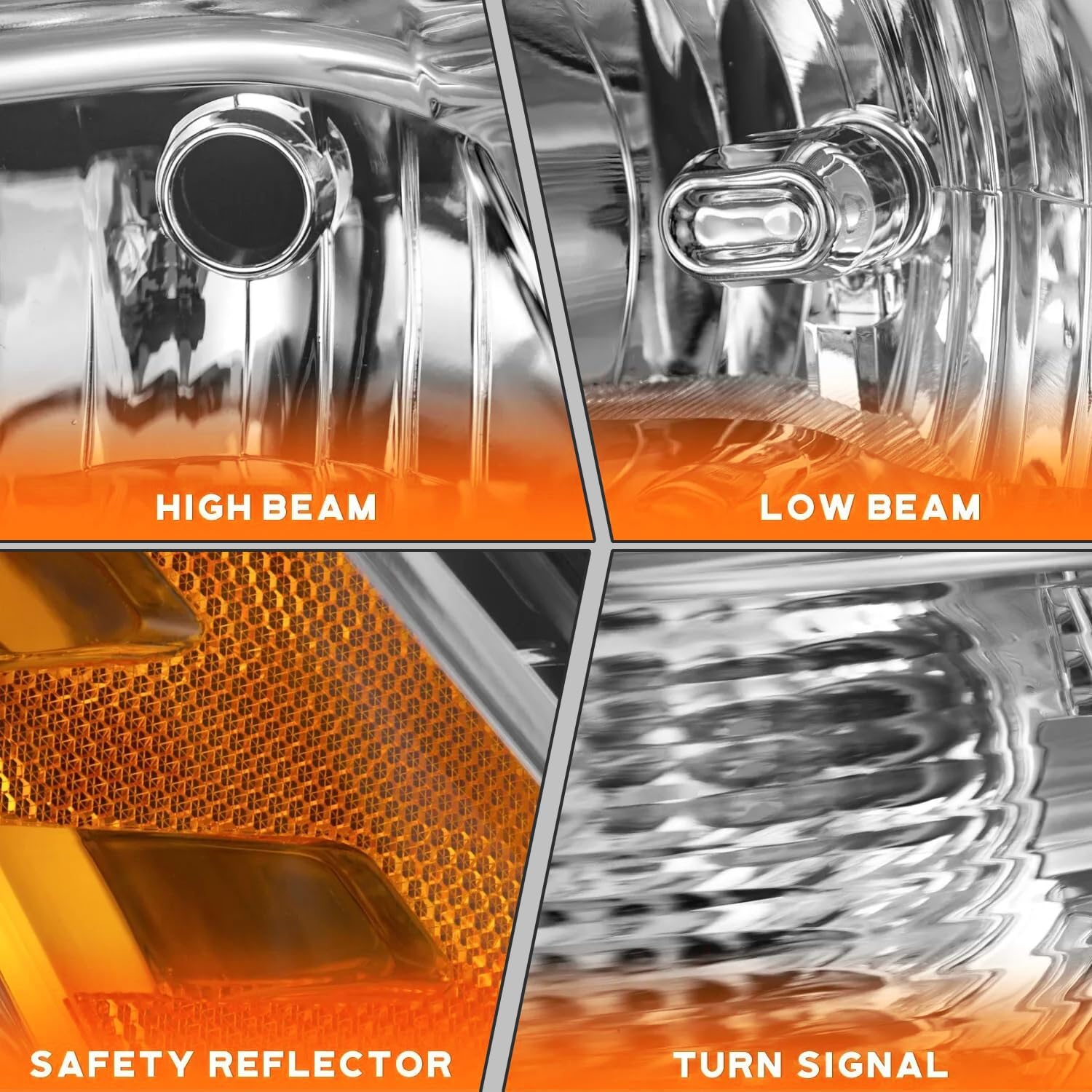 2PCS Headlights Assembly Set For 2009-2018 Dodge Ram 1500 2500 3500/2019-2022 Ram 1500 Classic Replacement Headlamp Chrome Housing Clear Lens Amber Reflector Clear Lens(LH&RH)