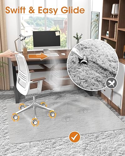 Miniatura 11 de sungwoo Tapete para silla de oficina para alfombra, 47.2 x 60 pulgadas, tapete para silla de escritorio plano esmerilado para alfombras de pelo alto
