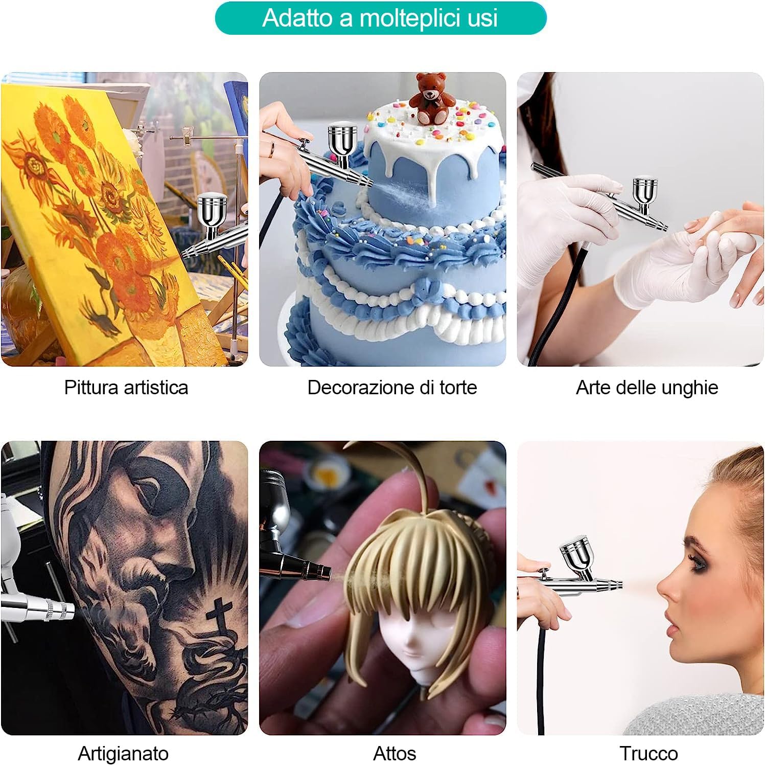 40 PSI Aérographe, Airbrush Kit avec Compresseur à double action,Aérographe Professionnel à 3 Modes pour le Modelage,la Confiserie,les Oongles,la Peinture,le Maquillage,L'alimentation,Noir
