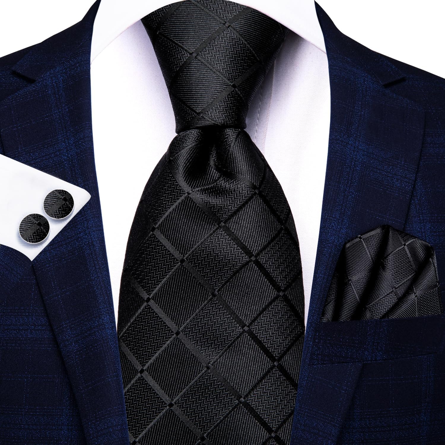 Hi-Tie Lot 5 Pcs Gift Box Mens Tie Set Necktie with Pocket Square Cufflinks Silk Neck Tie Collection