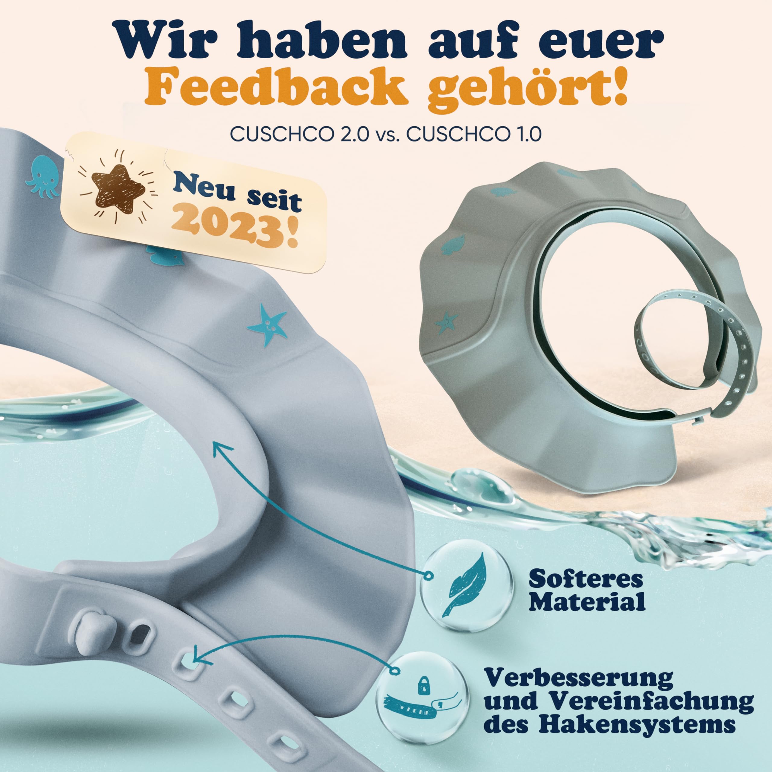 Cuffia da doccia per bambini – blu – estremamente impermeabile e piacevole comfort – aiuto per lavare i capelli bambini con tecnologia di chiusura extra leggera