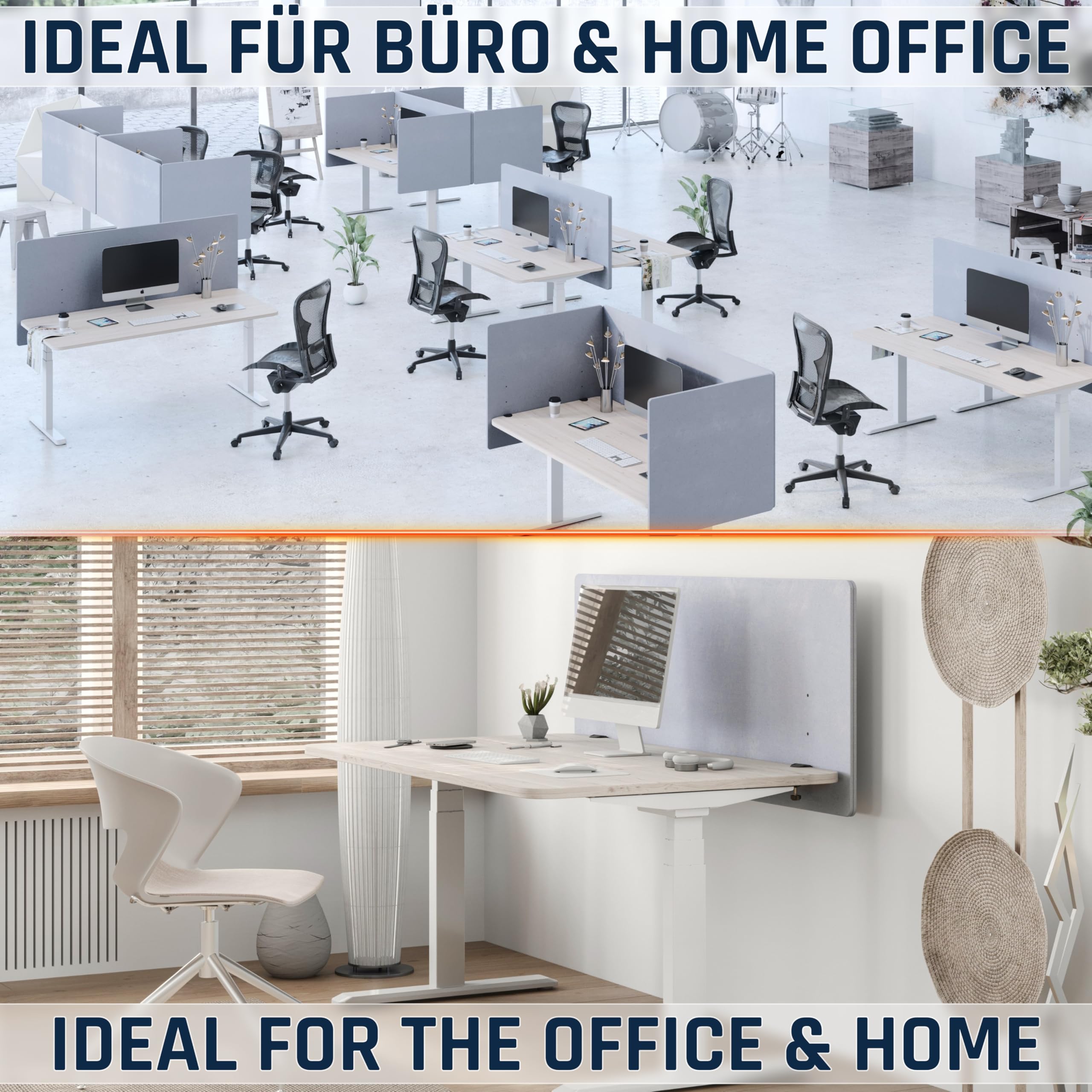 RICOO Akustik Trennwand Schreibtisch 150 x 60 x 2 cm Sichtschutz Filz Grau Schallschutz Büro ZAP1560-G Tischtrennwand Home Office Pinnwand