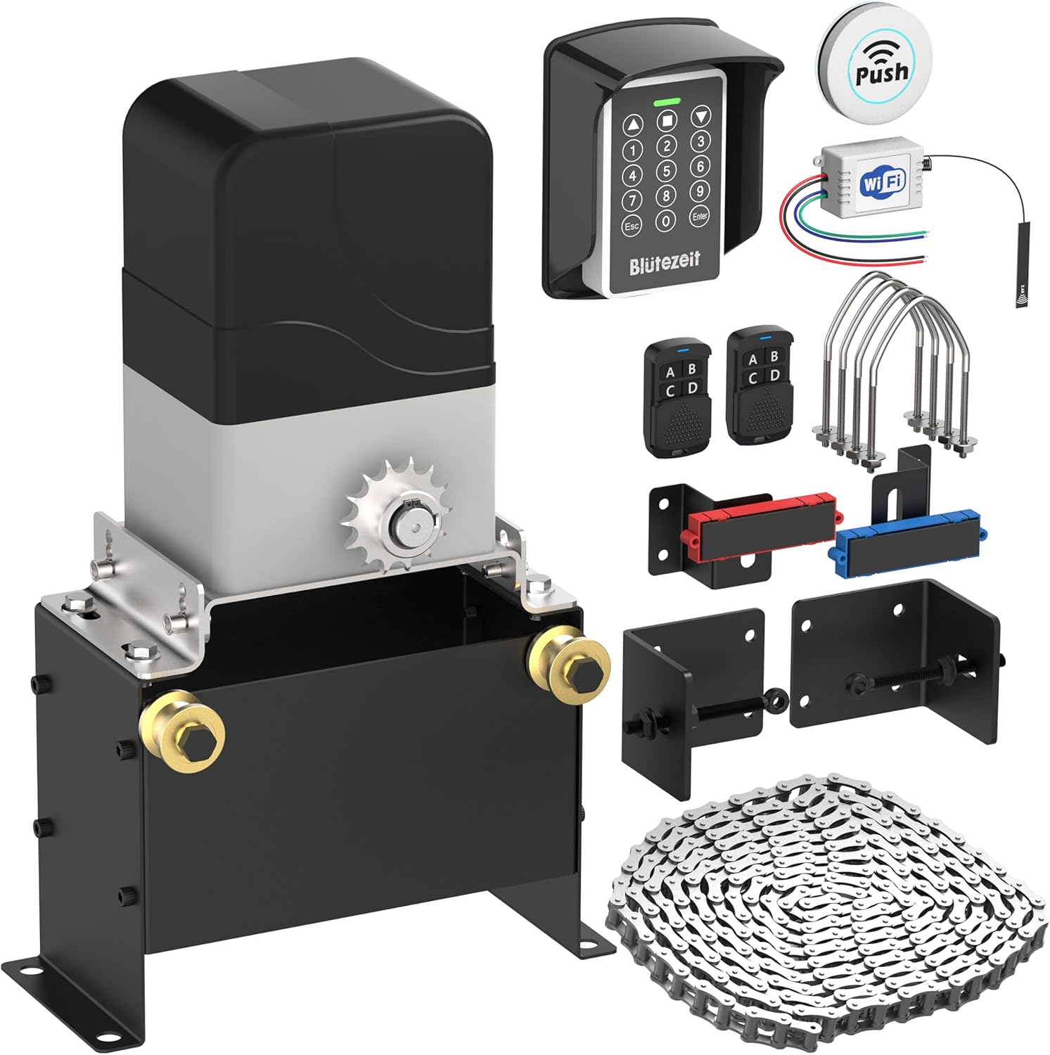 MJ‑400 1100lb Sliding Gate Opener + WiFi Smart Module + MWK30 Wireless Keypad + Push Button, Smart App Control, 433.92MHz & 433MHz Dual Support, Secure Keyless Entry