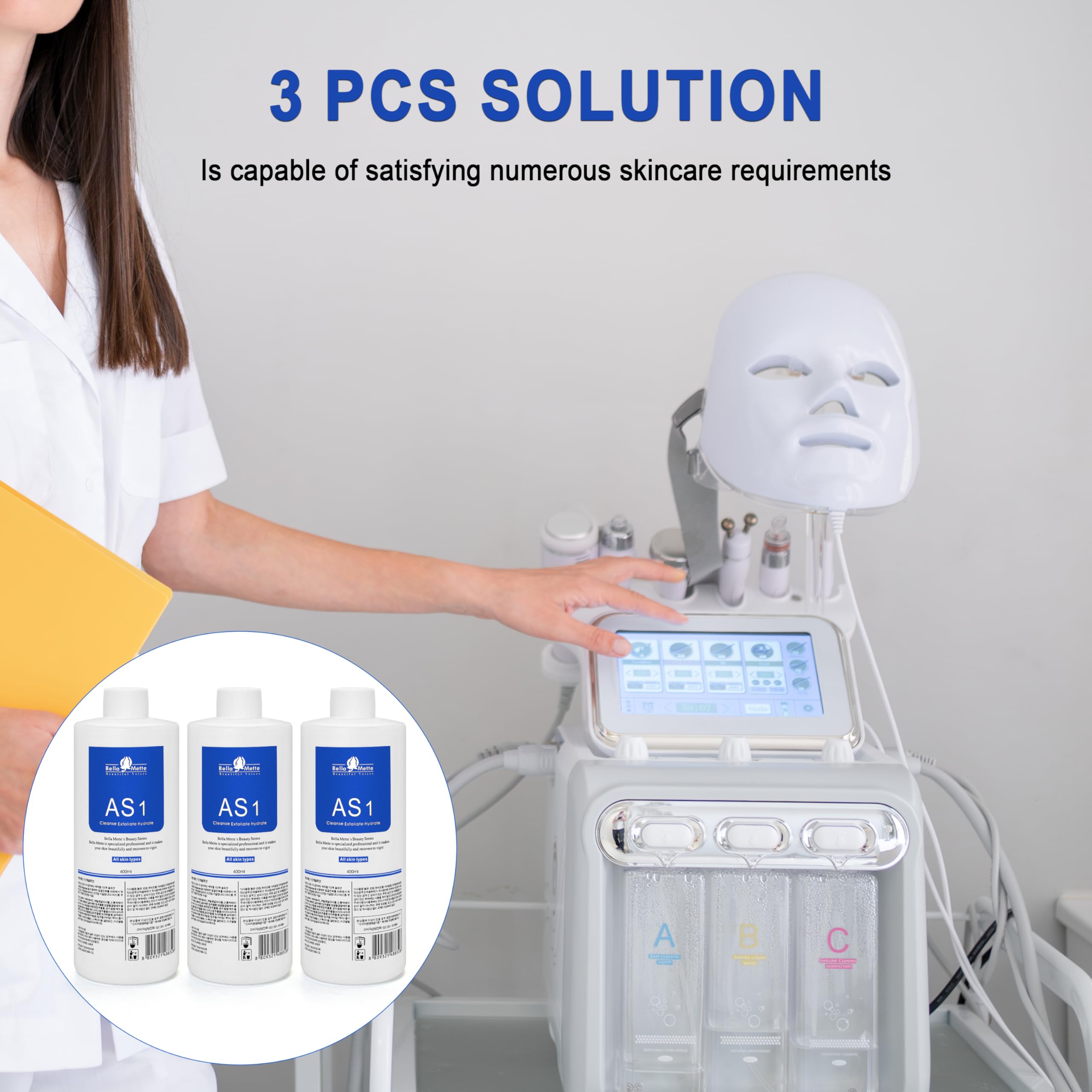 AS1 SA2 AO3 Aqua Peeling Solution Pielęgnacja skóry Aquapeel Serum do urządzenia do hydrodermabrazji twarzy Oczyszczanie i nawilżanie 400 ml/14,1 fl. oz. Zestaw 3 butelek AS1