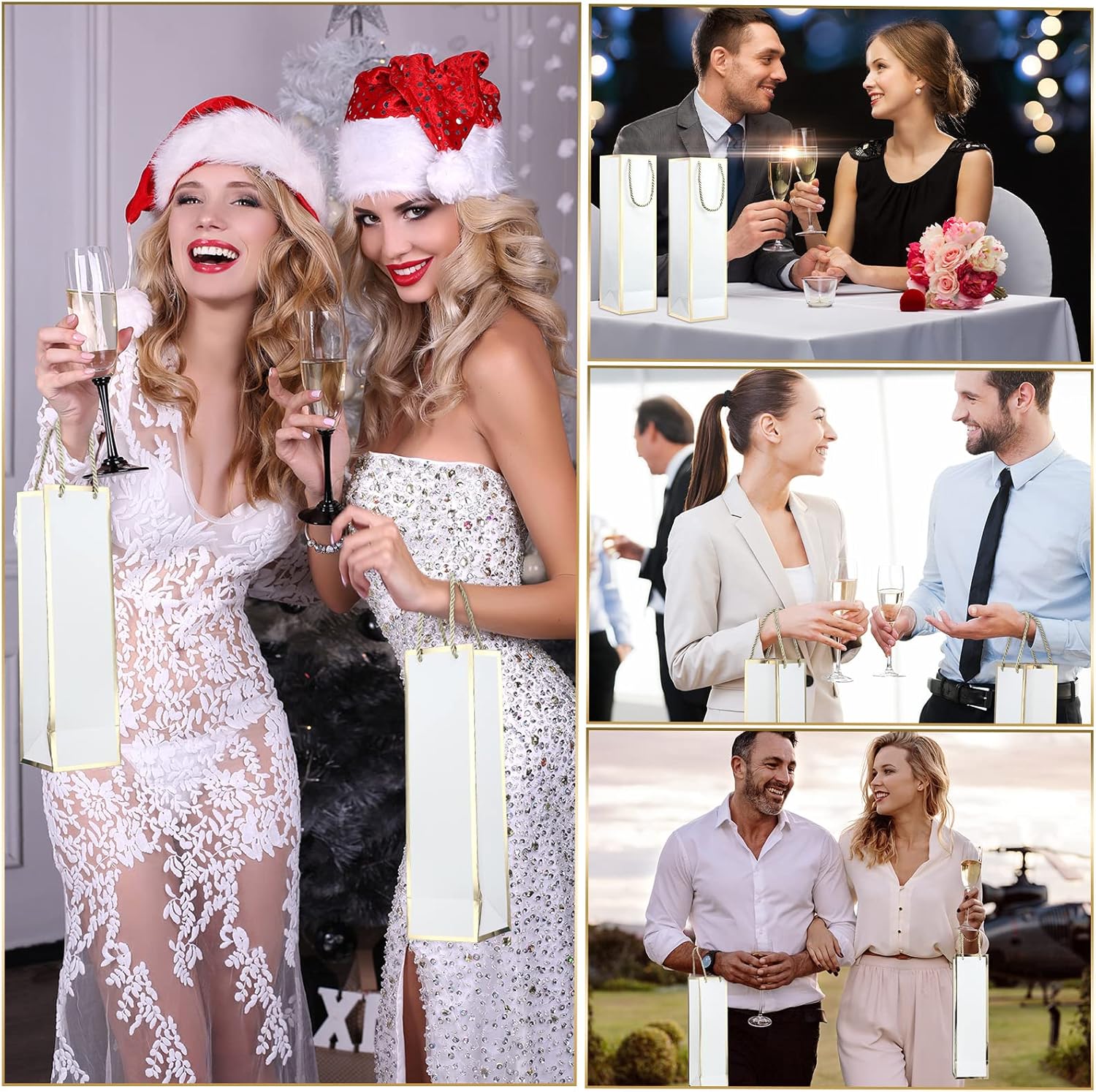 Mimorou 50 Pack Wine Bags Bulk Wine Bottles Gift Bags with Handles 13.8x3.8x3.8 Reusable Gold Foil Print Kraft Paper Liquor Bottle Gift for Wedding Bridal Shower Birthday supplies(White) - Image 5