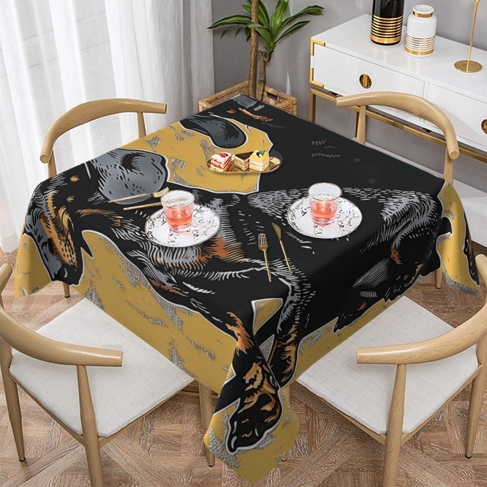 WPKJU Dachshund Printed Square Tablecloth 60x60 inch Water Resistant Table Cover Washable Rectangle Table Cloth for Dining Tables