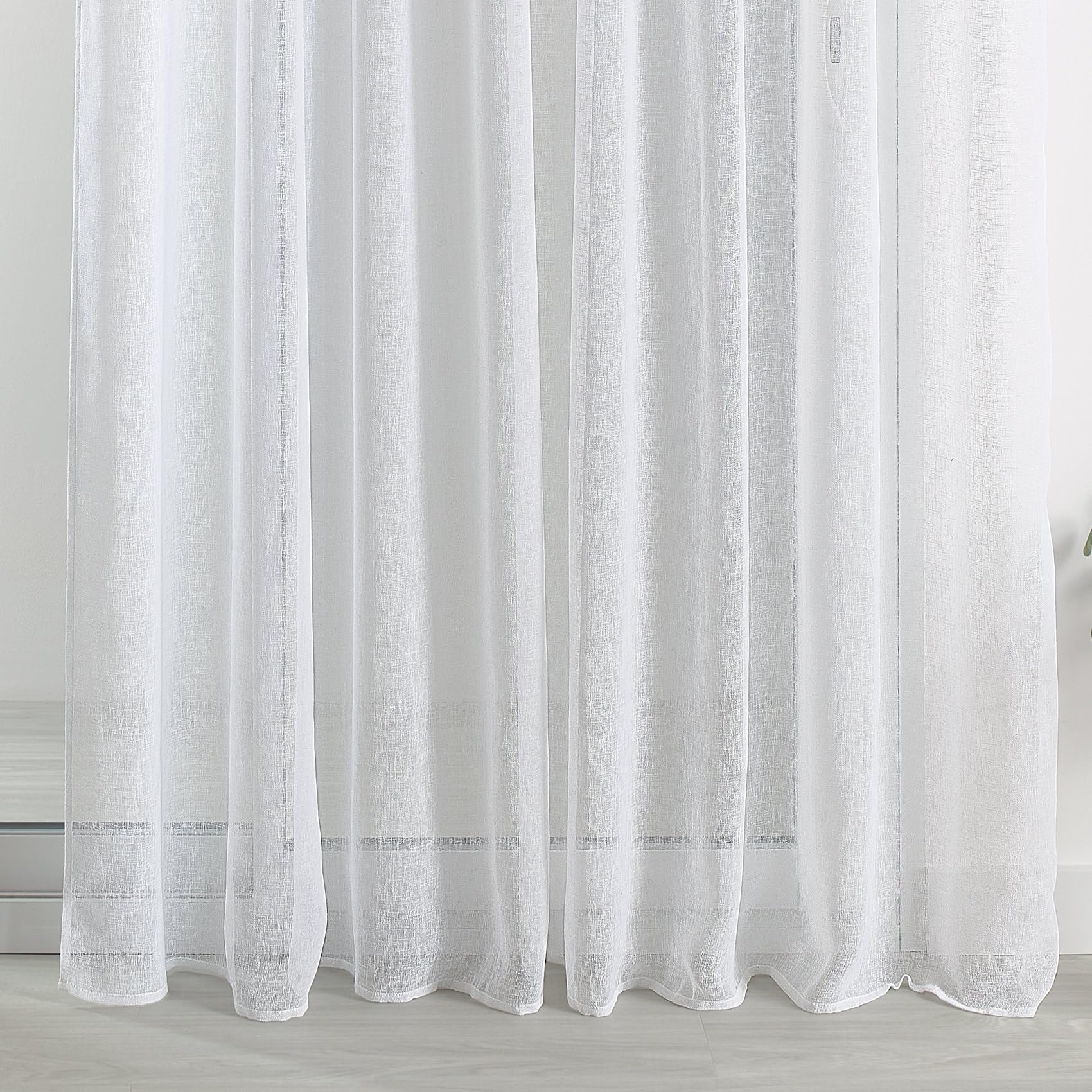 Voilage Effet Lin à Galon Fronceur - Polyester - Transparent Tamisant - Prêt à Poser pour Fenêtre Salon, Chambre, Cuisine - 290 x 180 cm - Blanc