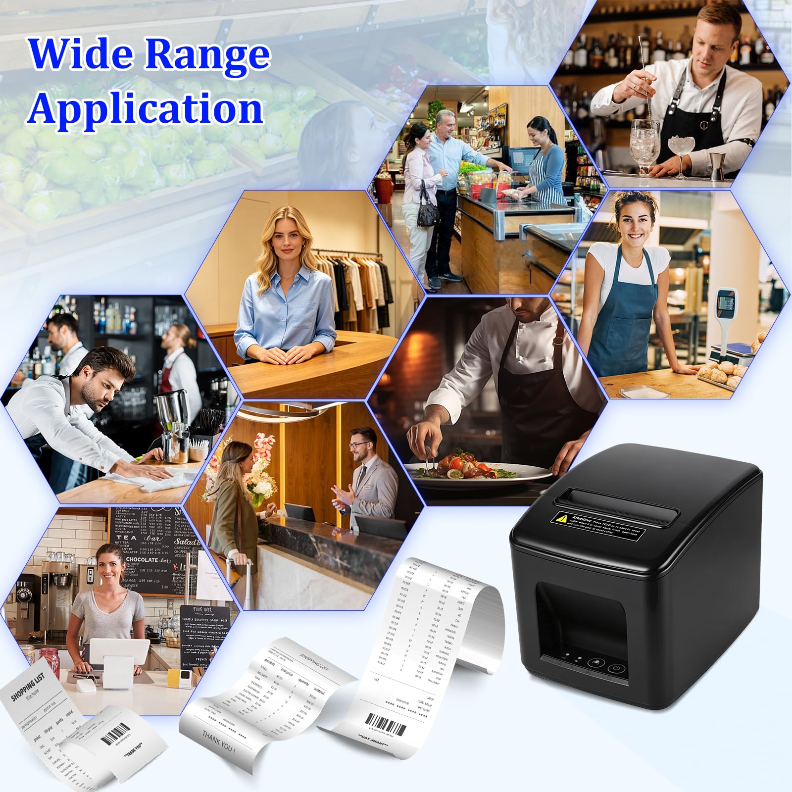 Stampante per ricevute termiche 80 mm, taglio automatico, USB + LAN | Stampa ad alta velocità da 230 mm/s, ESC / POS Supporto Windows / Android / Mac / Linux, negozi al dettaglio e ristoranti