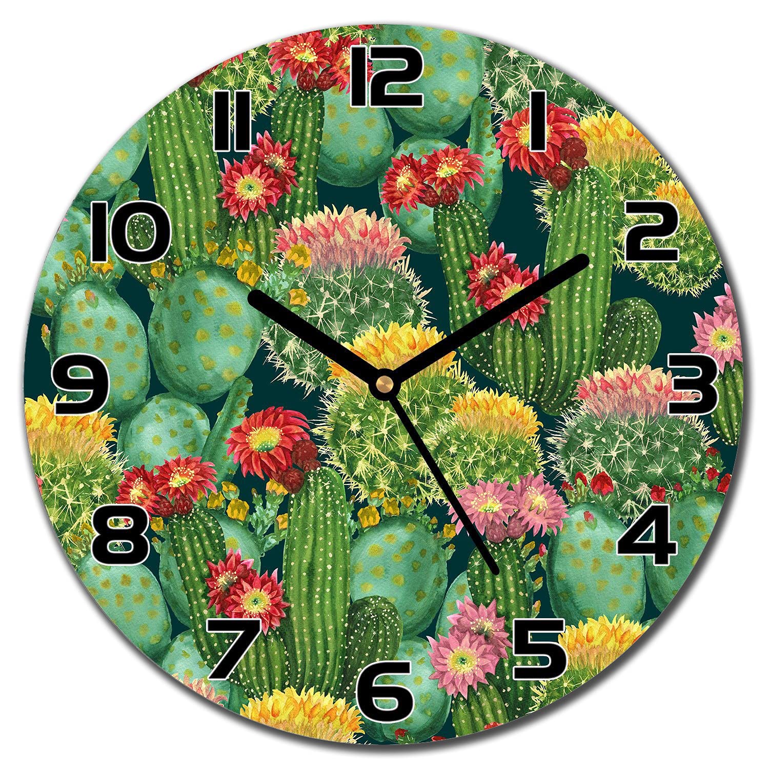 Horloge murale en verre pour cuisine et salon moderne Fleurs de Cacti