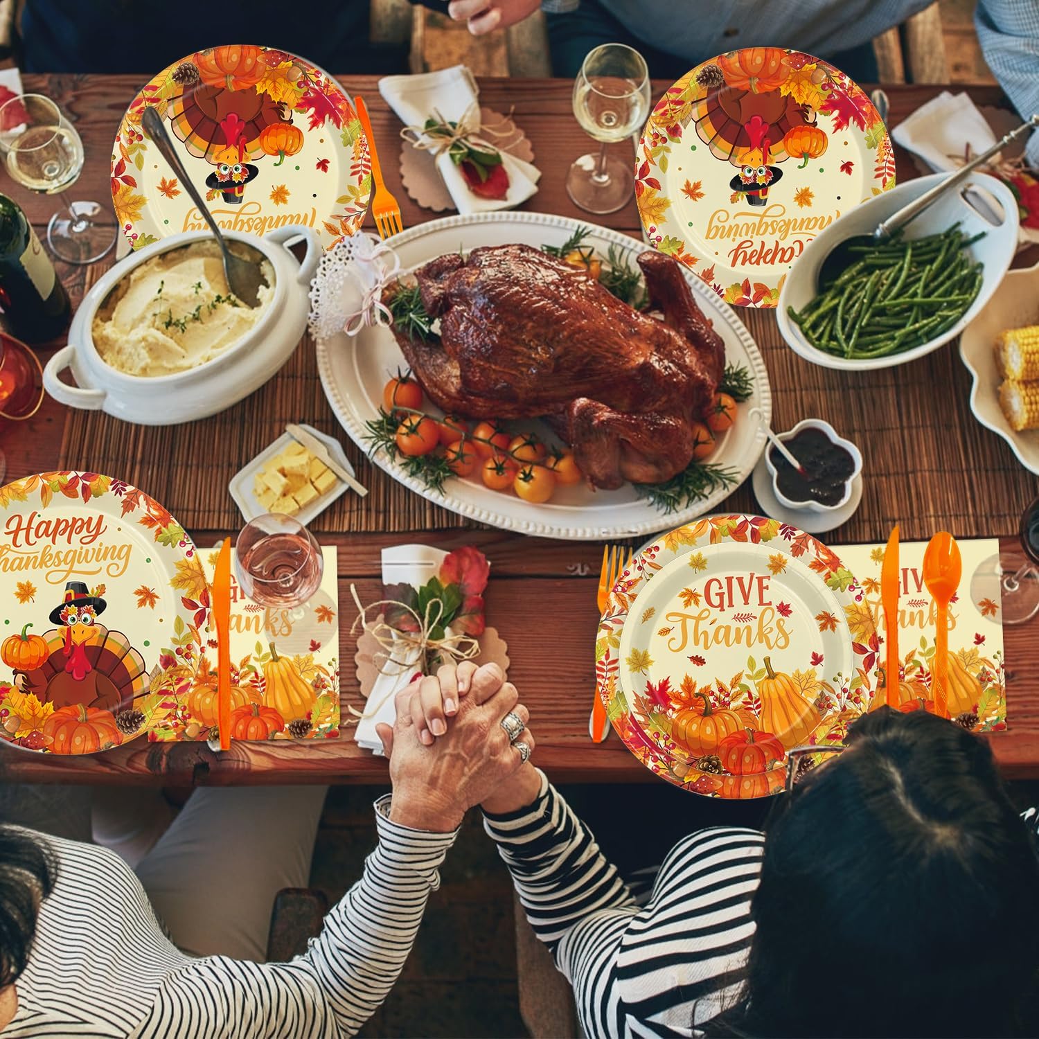 Oigco Thanksgiving Party Supplies Kit - Turkey Dinnerware Includes Plates, Napkins, Cups, Cutlery, Tablecloth for Autumn Thanksgiving Party Decorations, Serves 20