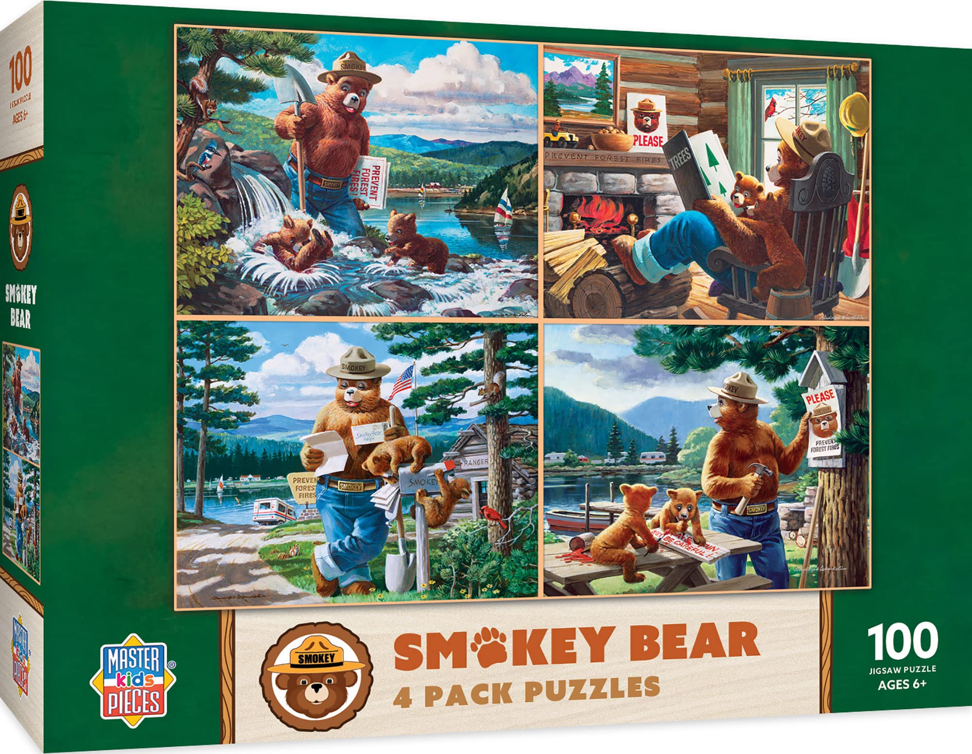 MasterPieces Puzzle Set - 4-Pack 100 Piece Jigsaw Puzzle for Kids - Smokey Bear 4-Pack - 8"x10"