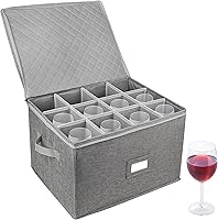 Vista 8 de LotFancy Stemware Storage Container, Hard Shell, Stackable Wine Glass Storage Box with Dividers & Handles, Crystal Glassware, Champagne Flute, Gris