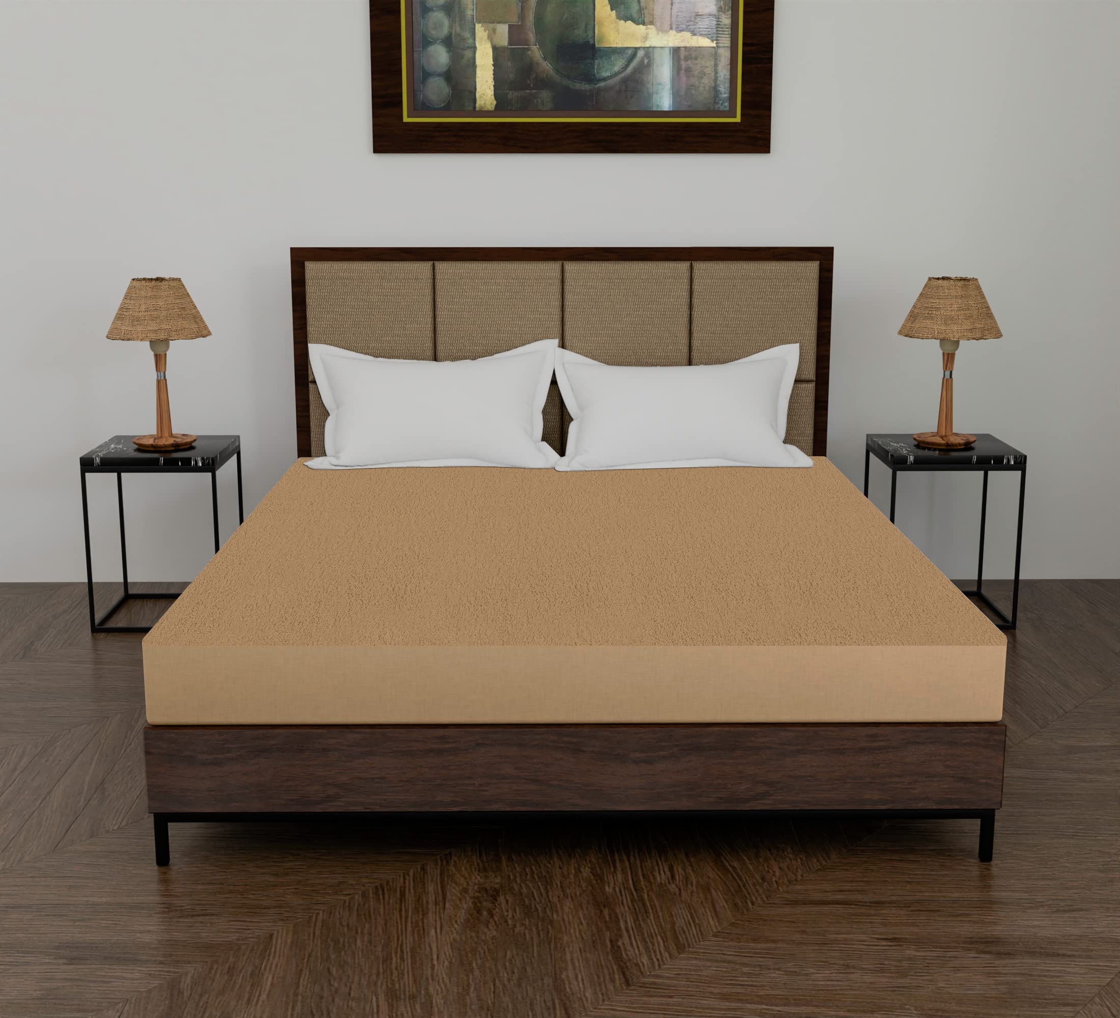 Daksh Waterproof Soft Terry Cotton Breathable and Hypoallergenic Elastic Fitted Mattress Protector/Bed Cover - Max Width 84 Inch and Max Length 96 Inch, Customized Size, Beige (B08P6W8YHC) Amazon Price History, Amazon Price Tracker