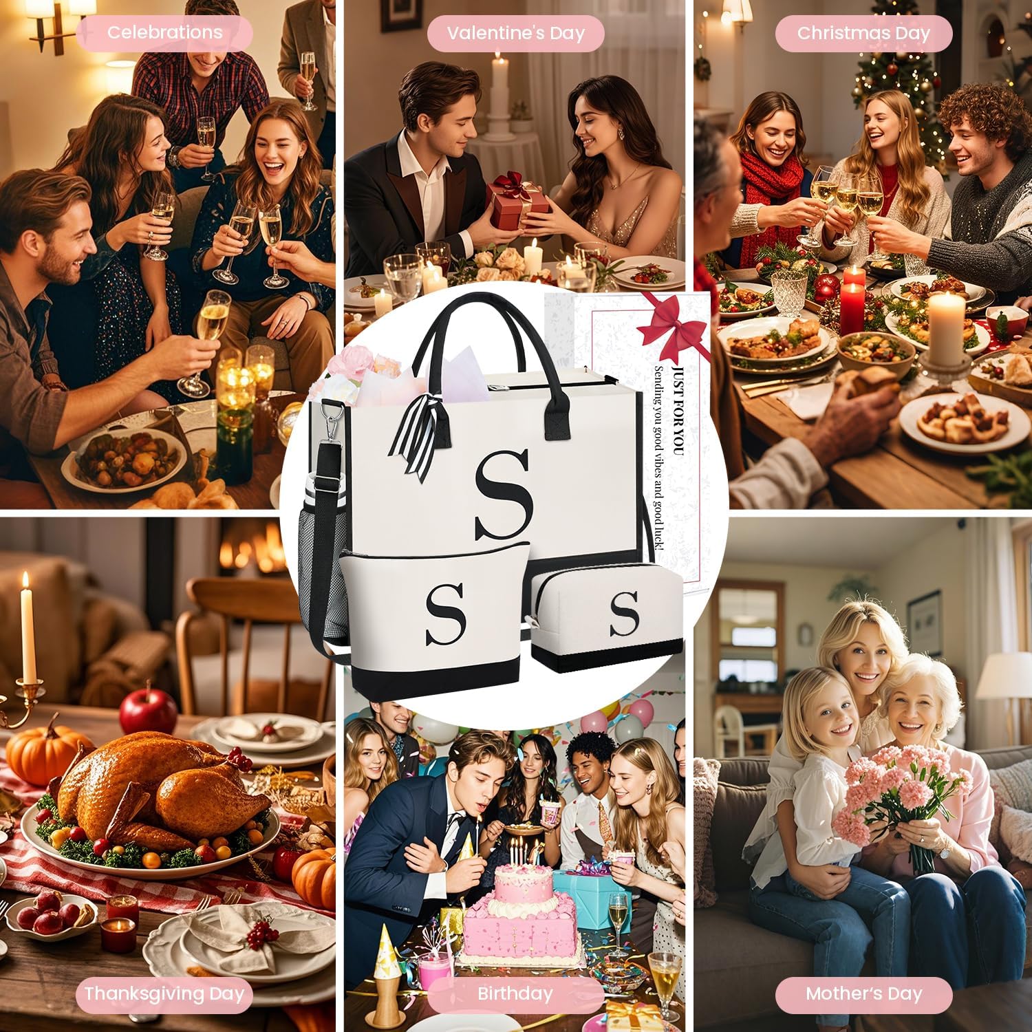 BAGAIL Initial Tote Bag, Personalized Birthday Gifts for Women, Teacher, Friends, Mom, Wedding, Monogrammed Beach Bag - Image 8