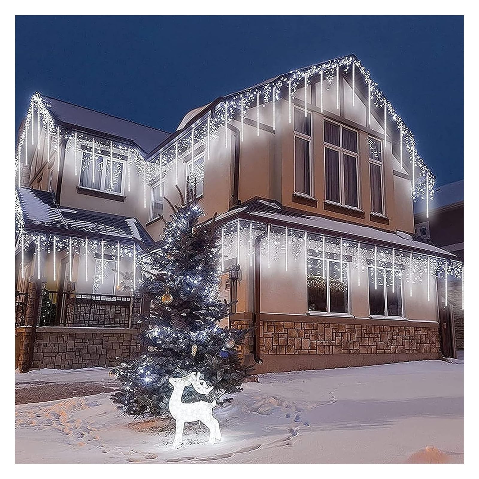Luces de cadena Meteor Shower Lights， 50 cm, 10 tubos, 480 LED, luces decorativas de lluvia de carámbanos, carámbanos, gotas de lluvia for fiestas, bodas, jardines, Navidad(White,50cm 10 Tubes 480 LED