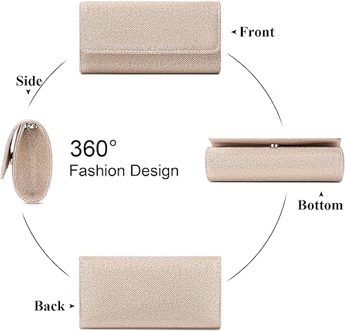 Miniatura 6 de Bolsos de mano para mujer, bolso de noche con cadena desmontable para mujer, bolso de fiesta brillante para mujer, bolsas de boda Oro