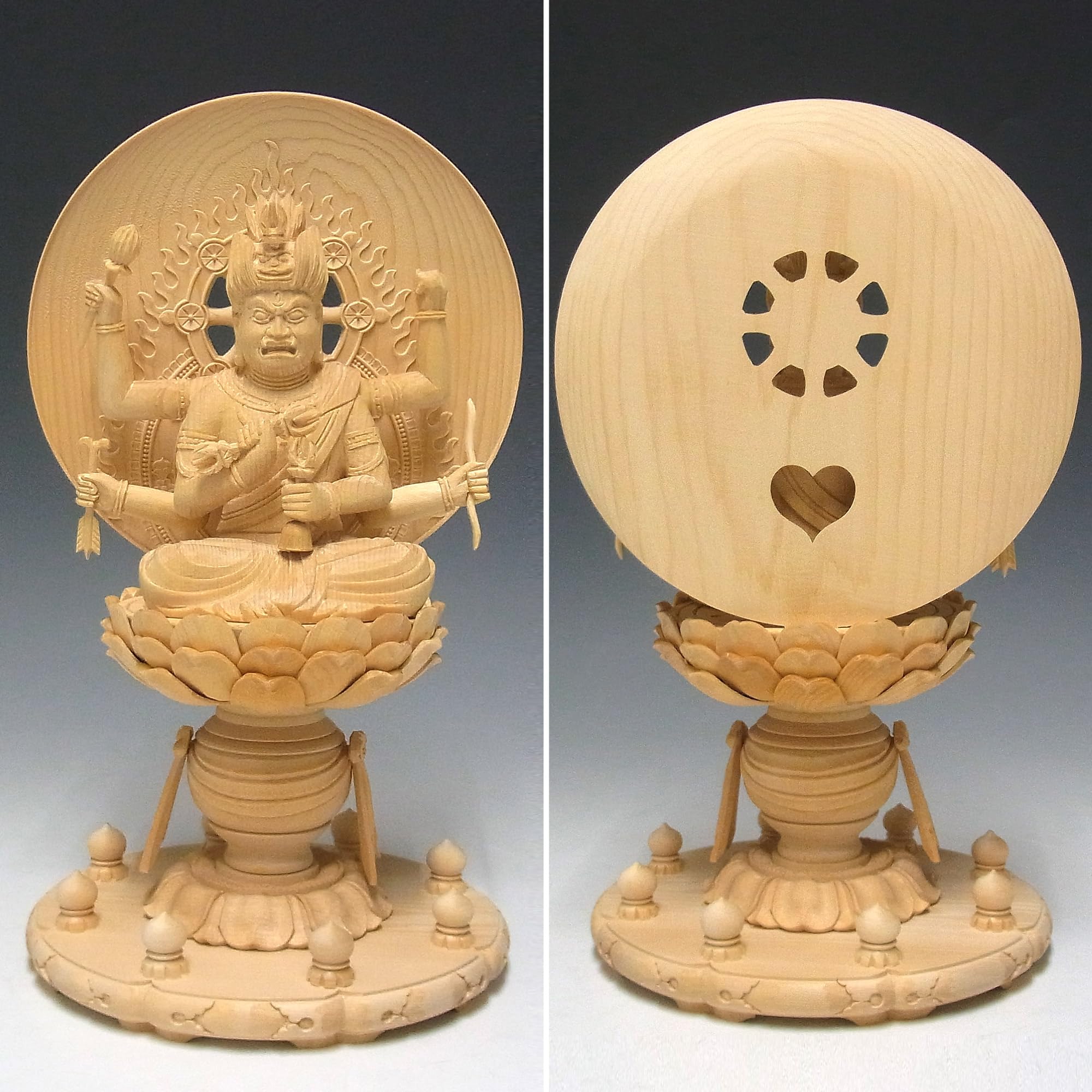 天然木檜材 精密彫刻 仏教美術 木彫工芸品 愛染明王座像 仏教