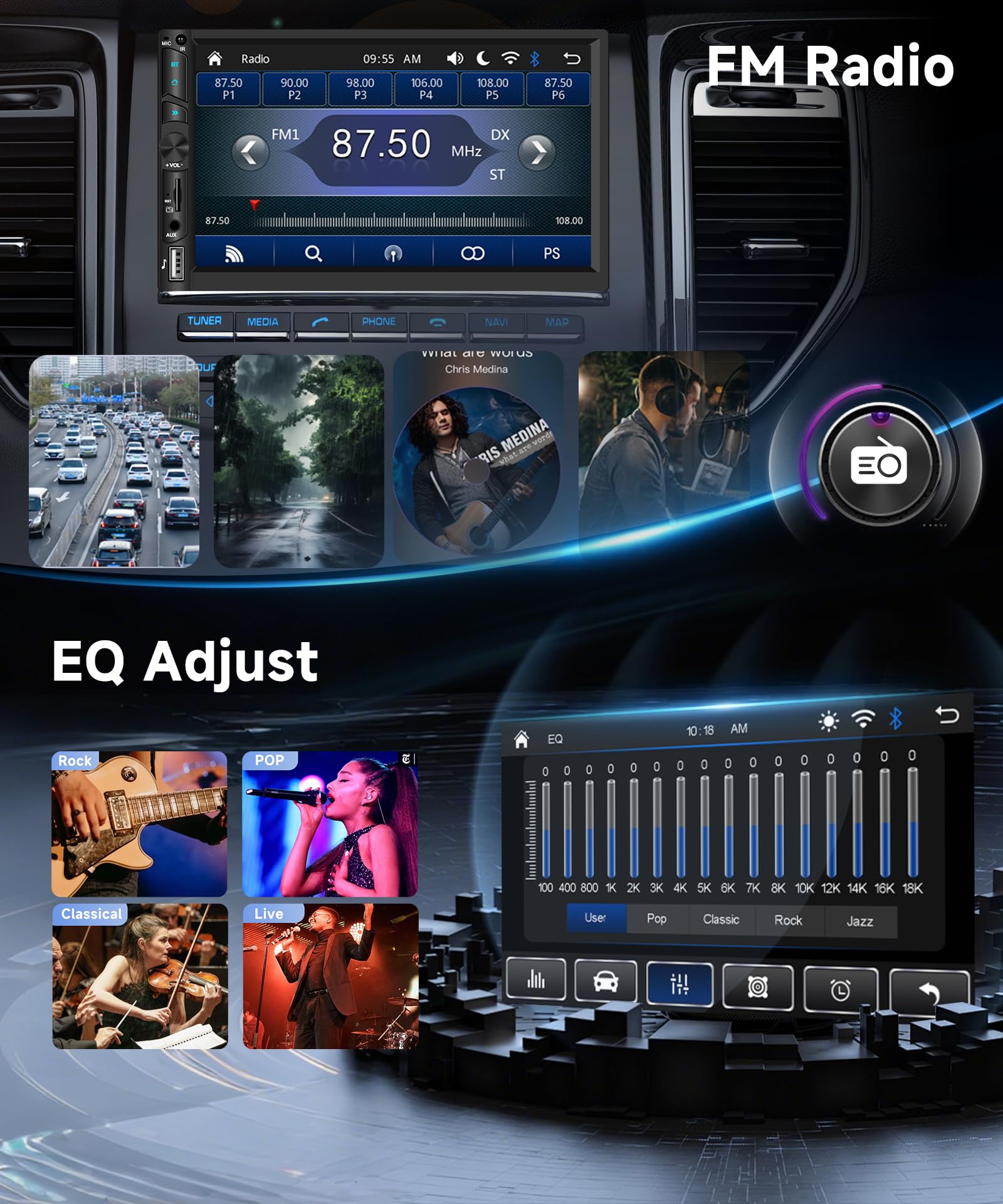 VECHTEL Autoradio 2 Din avec Carplay Android Auto sans Fil, 7 Pouces IPS HD Écran Tactile Poste Radio Voiture Soutien Bluetooth Radio FM EQ USB/TF/AUX Mirror Link SWC MIC Caméra de Recul Télécommande