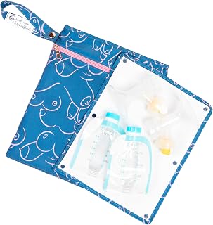 Sarah Wells Pumparoo Wet Dry Bag for Breast Pump Parts – Compact Organizer with Waterproof Pocket, Staging Mat & Fridge Hack – Machine Washable Pumping Accessory (Blue Pattern)