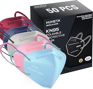HUHETA 50-Pack KN95 5-Layer Face Masks - 95% Filtration Efficiency, Breathable Protection from Dust, PM2.5 & Haze