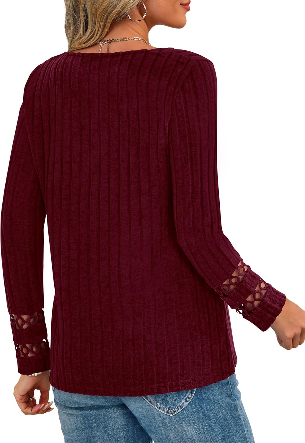 PRETTYGARDEN Women's Long Sleeve Shirts Ribbed Knit V Neck Tee Dressy Casual Blouses Going Out Tunic Tops 2026 Fall Outfits - Image 4