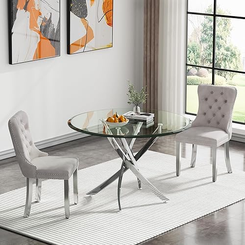 Miniatura 39 de Juego de mesa de comedor rectangular de vidrio para 4, moderno juego de mesa y sillas de cocina de vidrio templado, juego de mesa de comedor Mesa