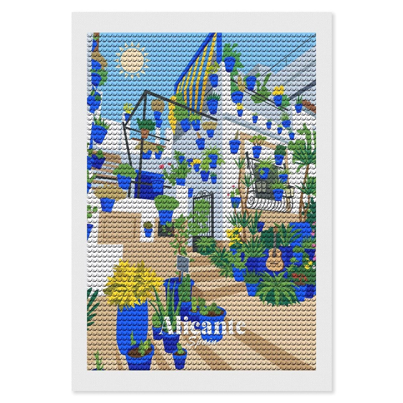 Junmoney Alicante Spain Diamond Art Canvas 8"x12", Easy to Follow Symbols, Finish and Display, Fun Craft Experience, Aesthetic Room Decor