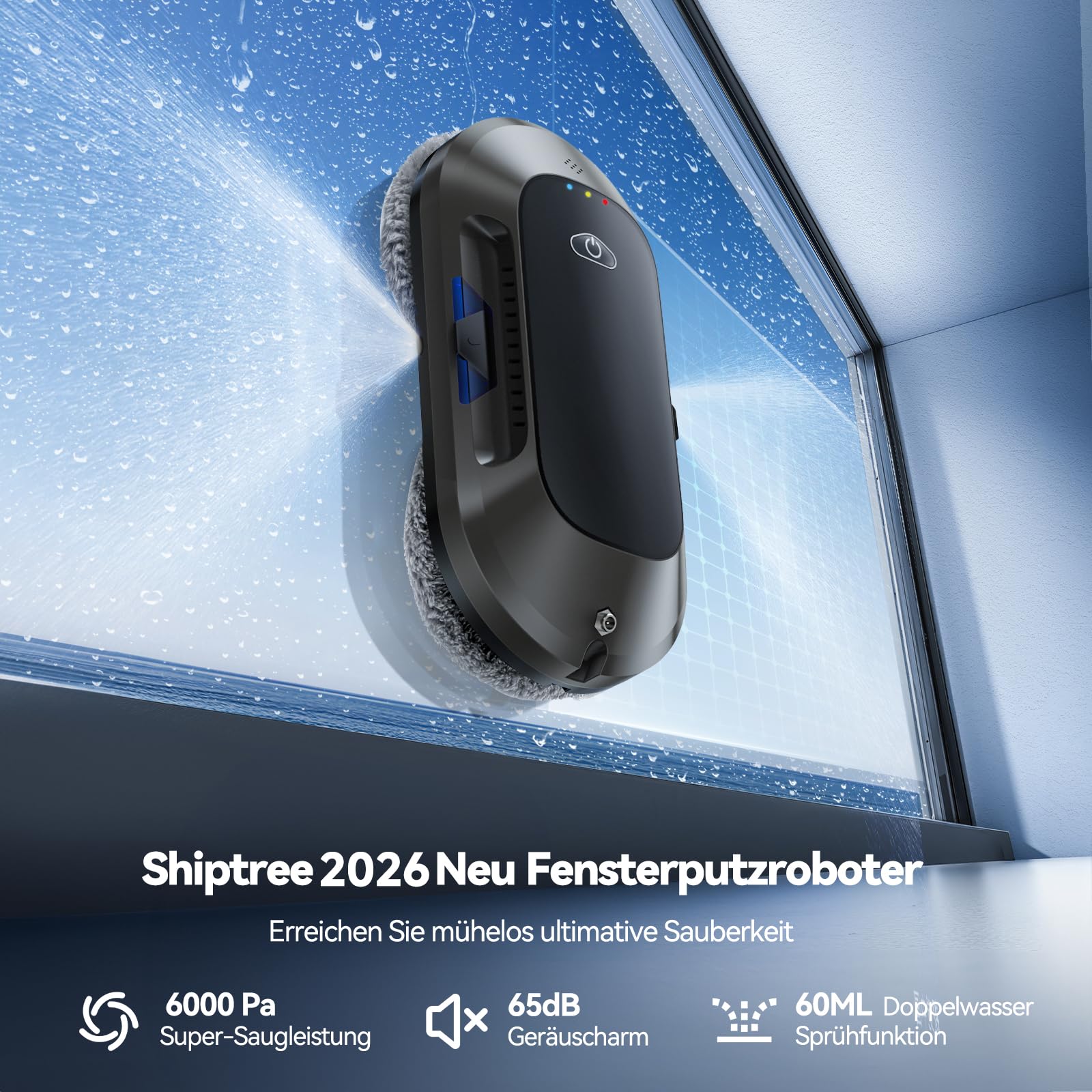 W23D Fensterputzroboter mit Doppelter Düse, 6000Pa Elektrischer Fensterputzer, Fernbedienung, 3 Reinigungsmodi, Intelligente Navigation, Kantenerkennung, Sicherheitssystem, Für Glatte Oberflächen