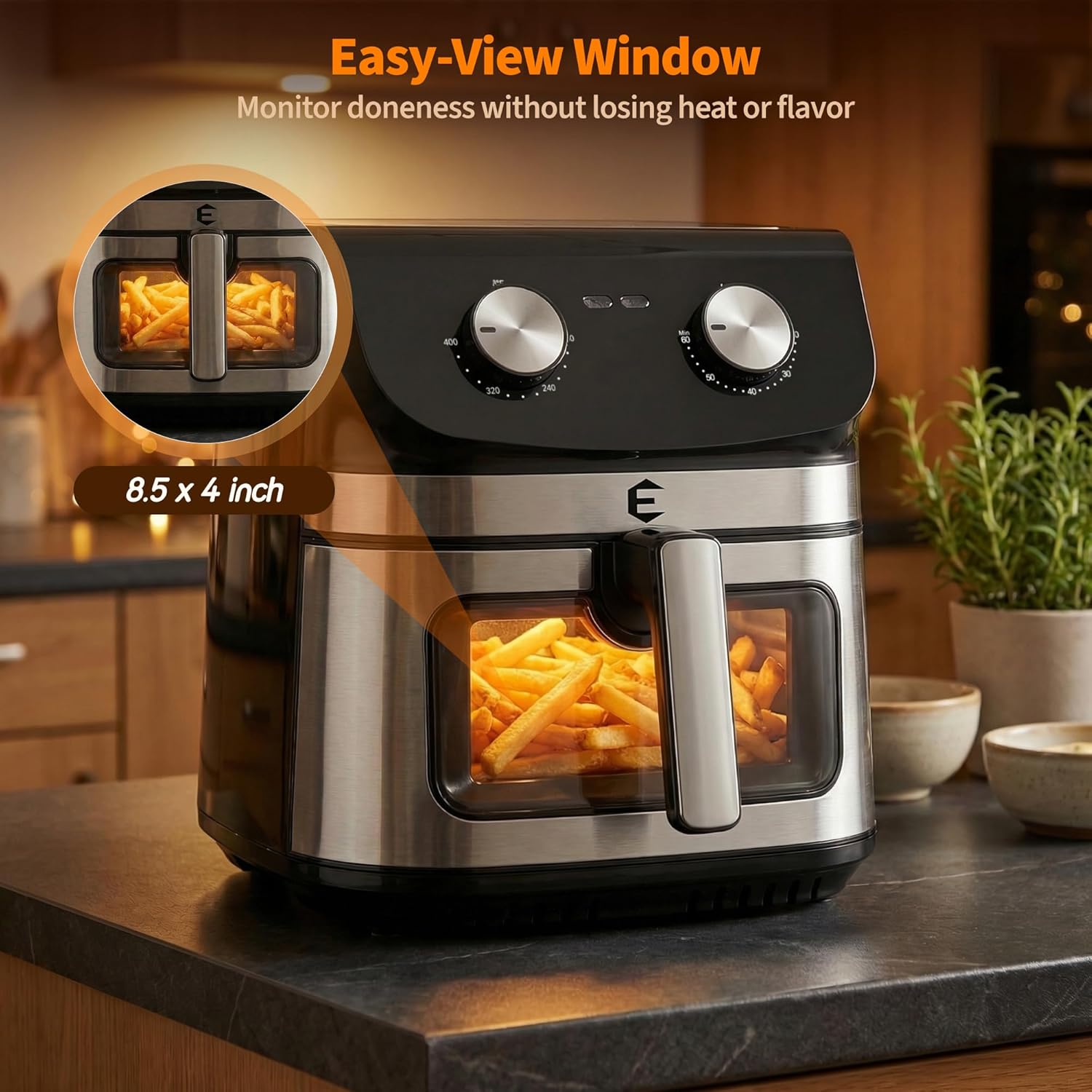 Large Air Fryer 9.5QT, 12-in-1 Stainless Steel AirFryer with Viewing Window, Non Toxic Air Fryer with Manual Knob Control, Dishwasher-Safe Basket, Family-Size Healthy Cooker for Wings, Fries