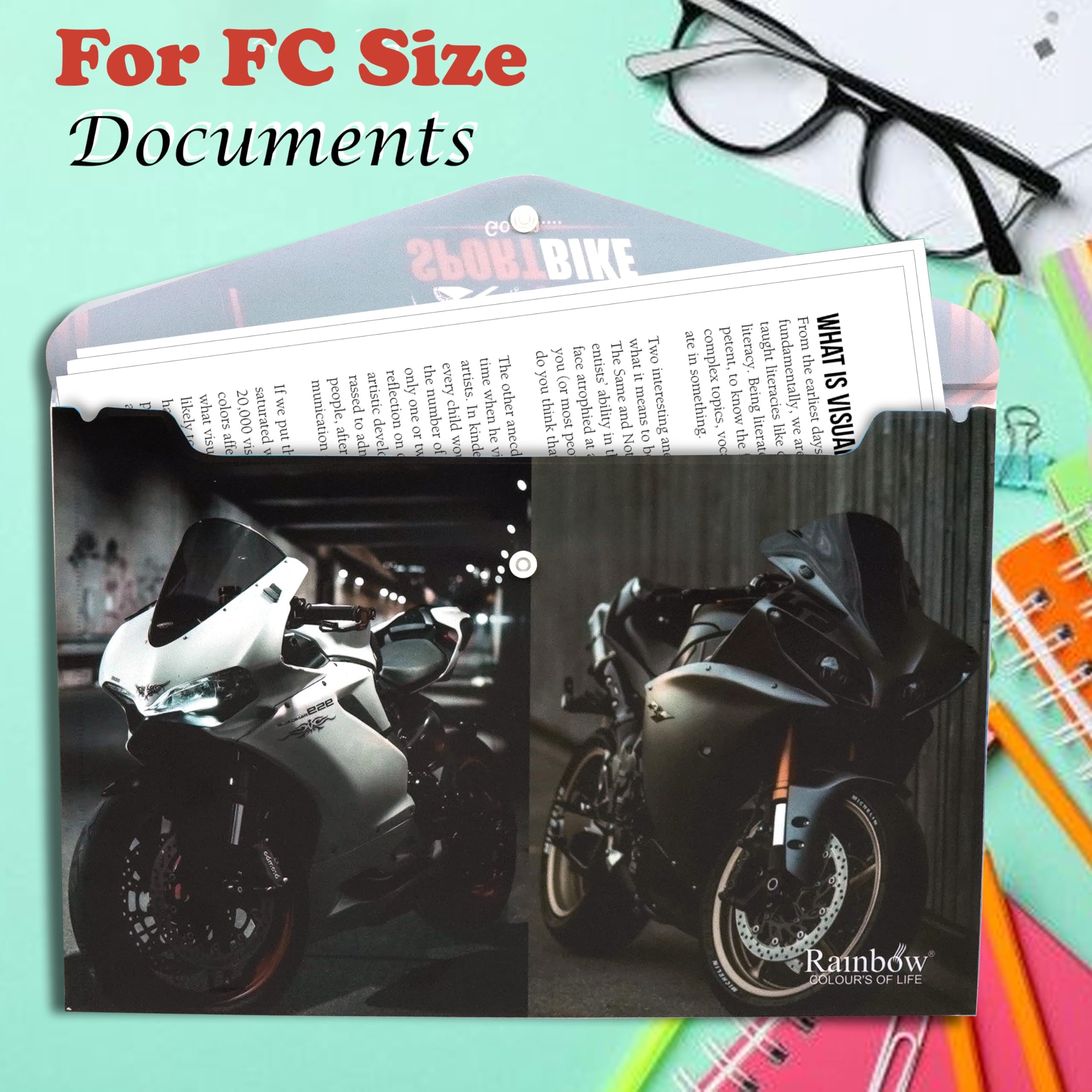 Shuban A4 Plastic File Folder Document Organizer, Plastic File Holder with Snap Button, Waterproof Certificate Folder for Office, School, Home (Style-6-Printed Folder– 12 Pcs -Multi Design) 2
