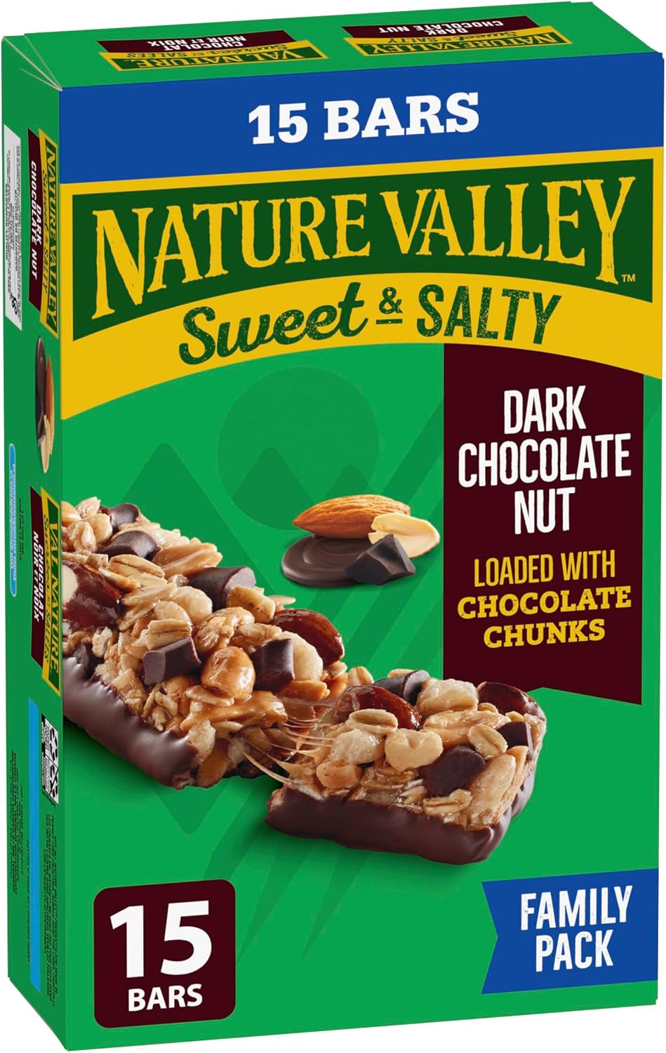 NATURE VALLEY - FAMILY PACK SIZE - Dark Chocolate Nut Granola Bars, Loaded with Chocolate Chunks, Pack of 15 Granola Bars, Made with Whole Grain Oats, No Artificial Colours, No Artificial Flavours