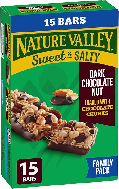 NATURE VALLEY - FAMILY PACK SIZE - Dark Chocolate Nut Granola Bars, Loaded with Chocolate Chunks, Pack of 15 Granola Bars, Made with Whole Grain Oats, No Artificial Colours, No Artificial Flavours