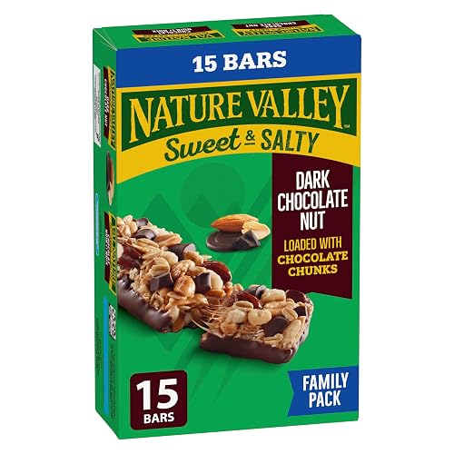NATURE VALLEY - FAMILY PACK SIZE - Dark Chocolate Nut Granola Bars, Loaded with Chocolate Chunks, Pack of 15 Granola Bars, Made with Whole Grain Oats, No Artificial Colours, No Artificial Flavours - Dark Chocolate Granola